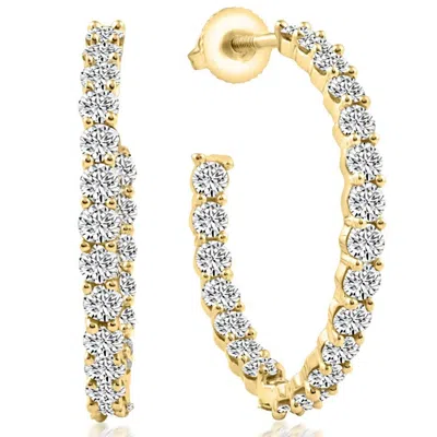 Pompeii3 2 1/4ct Diamond Inside Outside Hoops 10k White Or Yellow Gold Earrings 1" Tall