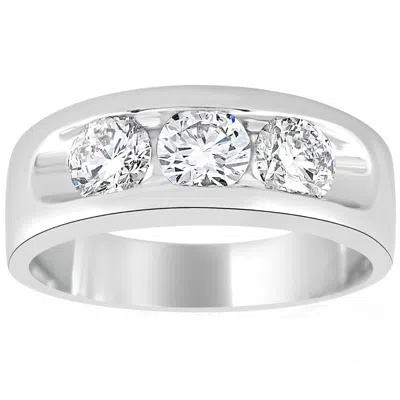 Pompeii3 2 1/4ct Diamond Men's Three Stone Ring 10k White Gold Lab Grown In Silver