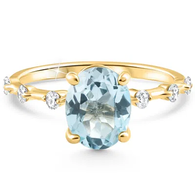 Pompeii3 2 1/4ct Oval Blue Topaz Diamond Ring White Or Yellow Gold Lab Grown In Multi