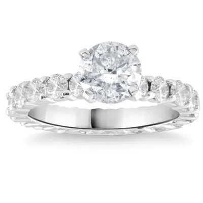 Pompeii3 2 1/4ct Round Cut Diamond Eternity Engagement Ring 14k White Gold In Silver