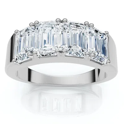 Pompeii3 2 1/4ct Tetrad Diamond Ring Emerald Cut Anniversary Band 14k Gold/pt Lab Grown In Silver