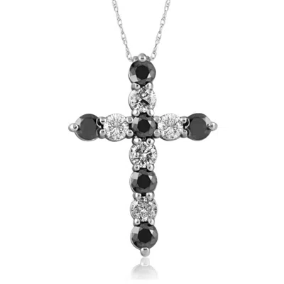 Pompeii3 2 1/4cttw 10k White Gold Black & Diamond Cross Pendant (1 Inch Tall) Necklace In Multi