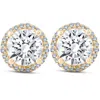 Pompeii3 2 1/5 Ct Diamond Halo Screw Back Studs 10k Yellow Gold Moissanite In Silver