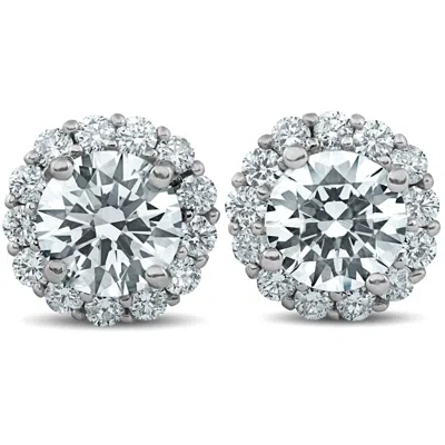 Pompeii3 2 1/5 Ct Halo Diamond Studs 14k White Gold 10mm In Purple
