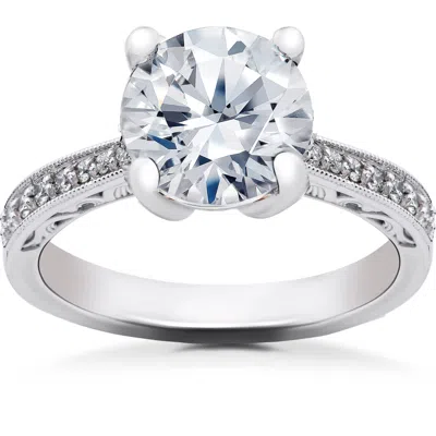 Pompeii3 2 1/6 Ct Lab Created Eco Friendly Diamond Vintage Engagement Ring 14k White Gold Size Selectable In Green