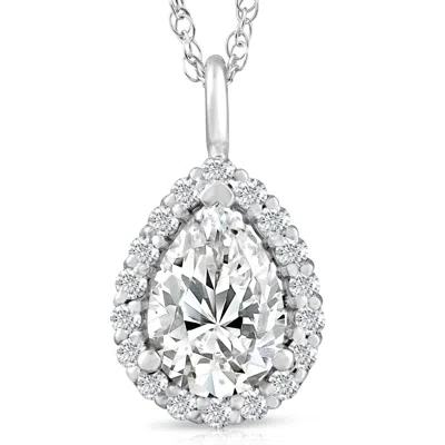 Pompeii3 2 1/6 Pear Shape Moissanite & Lab Grown Diamond Halo Pendant 14k Gold Necklace In Multi