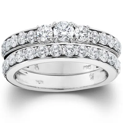 Pompeii3 2 1/6ct 3-stone Diamond Engagement Wedding Ring Set 10k White Gold In Multi