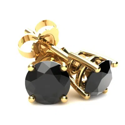 Pompeii3 2 1/6ct Black Diamond Studs Womens Earrings 14k Yellow Gold In Purple