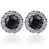 Pompeii3 2 3/4 Ct Halo Black & White Diamond Studs 14k Black Gold 10mm In Multi