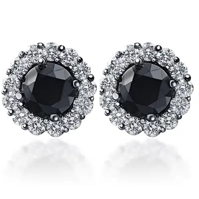 Pompeii3 2 3/4 Ct Halo Black & White Diamond Studs 14k Black Gold 10mm In Multi