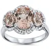 Pompeii3 2 3/4ct 3 Stone Oval Morganite & Diamond Halo Ring 14k White Gold In Multi