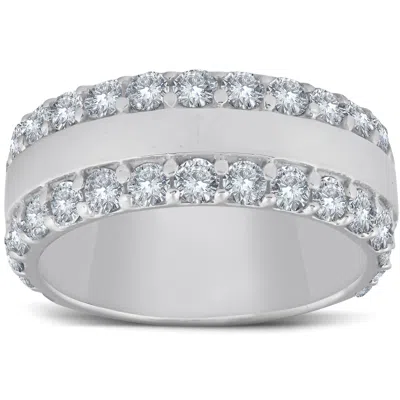 Pompeii3 2 3/4ct Diamond Double Row 8mm Wide Wedding Band 14k White Gold In Multi