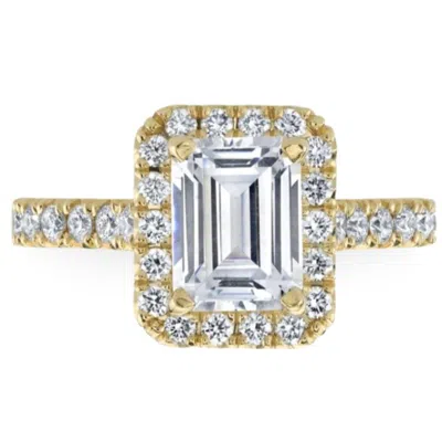 Pompeii3 2 3/4ct Emerald Cut Halo Diamond Engagement Ring Lab Grown Yellow Gold In Multi