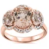 Pompeii3 2 3/4ct Morganite 3 Stone Diamond Oval Halo Ring 14k Rose Gold In Multi