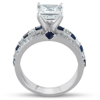 Pompeii3 2 3/4ct Princess Cut & Sapphire Diamond Engagement Ring White Gold Lab Grown In Multi