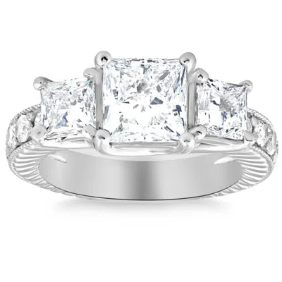 Pompeii3 2 3/4ct Princess Cut Three Stone Vintage Diamond Engagement Ring Lab Grown 14k In Multi