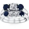 Pompeii3 2 3/4ct Treated Blue Sapphire & Diamond Three Stone Ring Set 14k White Gold In Blue
