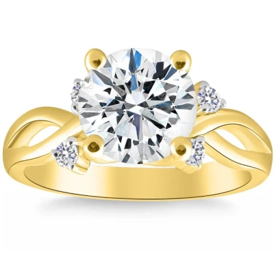 Pompeii3 2 5/8ct Moissanite & Diamond Twist Engagement Ring In 10k Yellow Gold In Silver