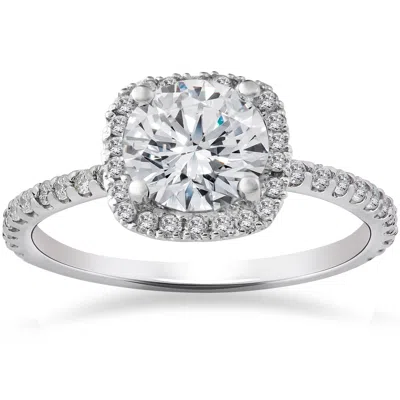 Pompeii3 2 Carat Cushion Halo Diamond Engagement Ring 14k White Gold In Silver