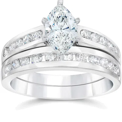 Pompeii3 2 Carat Marquise Enhanced Diamond Engagement Wedding Ring Set White Gold 14karat In Multi
