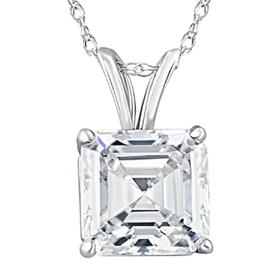Pompeii3 2 Ct Asscher Cut Solitaire Pendant Necklace In 14k White, Yellow, Or Rose Gold In Metallic