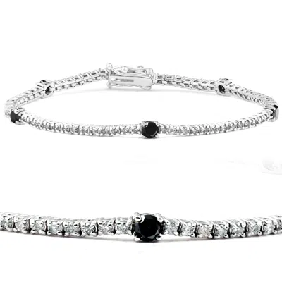 Pompeii3 2 Ct Black & White Diamond Tennis Bracelet 14k White Gold 7" In Multi