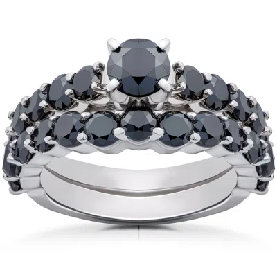Pompeii3 2 Ct Black Diamond Engagement & Wedding Ring Set 14k White Gold In Multi