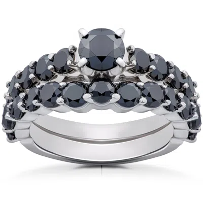 Pompeii3 2 Ct Black Diamond Engagement & Wedding Ring Set 14k White Gold Size Selectable In Metallic