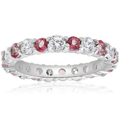 Pompeii3 2 Ct Diamond & Pink Topaz Eternity Ring 14k White Gold In Multi