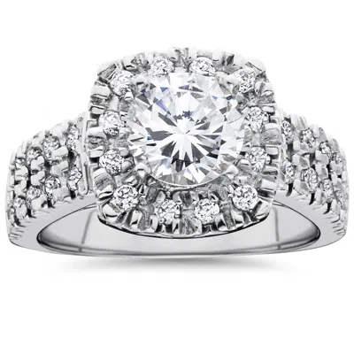 Pompeii3 2 Ct Diamond Cushion Halo Engagement Ring Double Row Solitaire White Gold In Silver