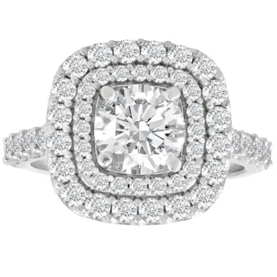 Pompeii3 2 Ct Diamond Double Cushion Halo Engagement Ring 14k White Gold In Metallic