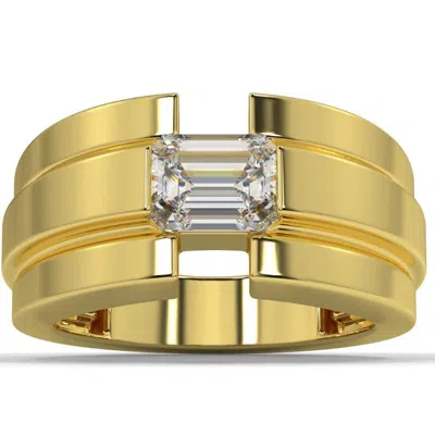 Pompeii3 2 Ct Emerald Cut Moissanite Solitaire 12mm Men's Ring White Yellow Or Rose Gold