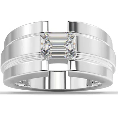 Pompeii3 2 Ct Emerald Cut Moissanite Solitaire 12mm Men's Ring White Yellow Or Rose Gold In Silver
