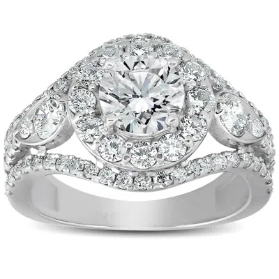 Pompeii3 2 Ct Halo Diamond Multi Row Engagement Ring 14k White Gold In Gray