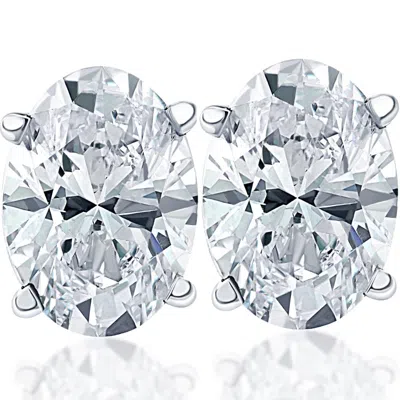 Pompeii3 2 Ct Lab Grown Oval Diamond Studs 14k White Gold Earrings In Silver