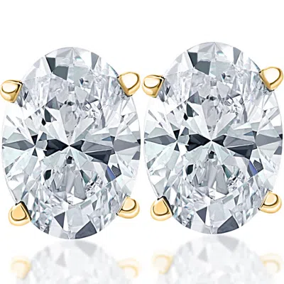 Pompeii3 2 Ct Lab Grown Oval Shape Diamond Studs 14k Yellow Gold Earrings