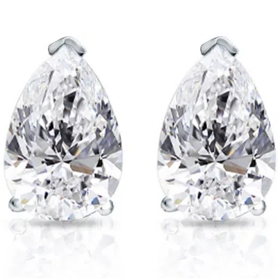 Pompeii3 2 Ct Lab Grown Pear Shape Diamond Studs 14k White Gold Earrings In Metallic