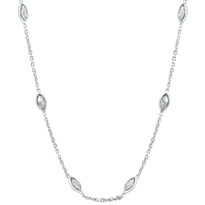 Pompeii3 2 Ct Marquise Diamond Station Necklace In 14k White Or Yellow Gold 18" Length
