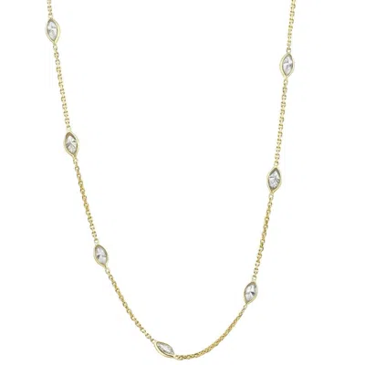 Pompeii3 2 Ct Marquise Diamond Station Necklace In 14k White Or Yellow Gold 18" Length In Silver