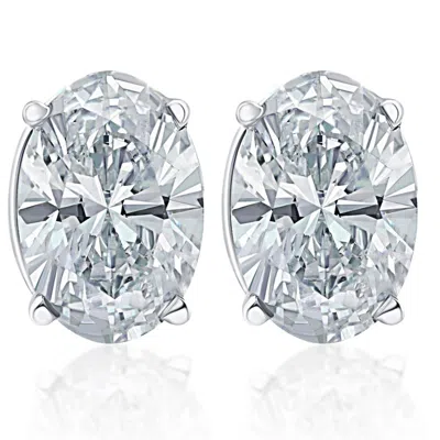 Pompeii3 2 Ct Oval Moissanite Studs 14k White Gold Earrings In Multi