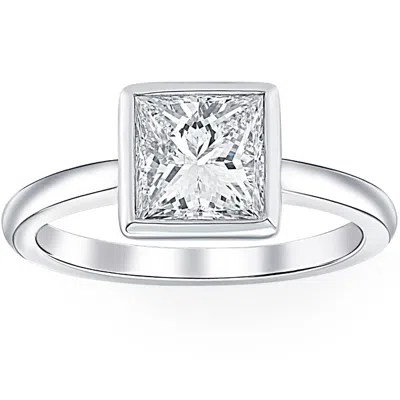 Pompeii3 2 Ct Princess Cut Diamond Solitaire Bezel Engagement Ring Lab Grown White Gold In Silver