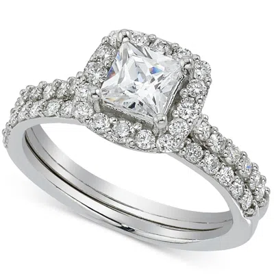 Pompeii3 2 Ct Princess Cut Halo Diamond Engagement Ring Wedding Set 14k White Gold In Multi