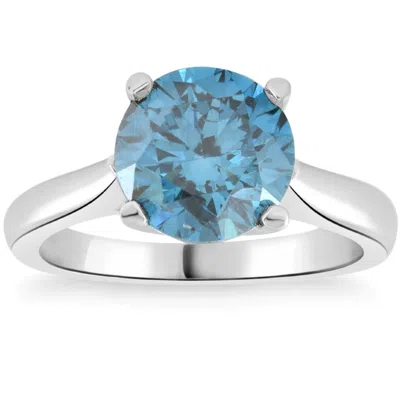 Pompeii3 2 Ct Round Blue Diamond Solitaire Engagement Ring 14k White Gold Lab Grown