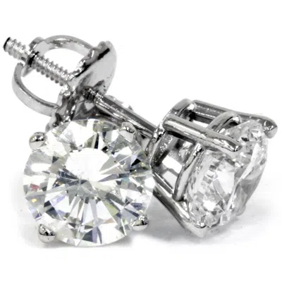 Pompeii3 2 Ct Round Diamond Screw Back Studs In 14k White Gold Enhanced In Silver