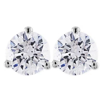 Pompeii3 2 Ct Round Solitaire Diamond Martini Studs 14k White Gold With Screw Backs In Transparent