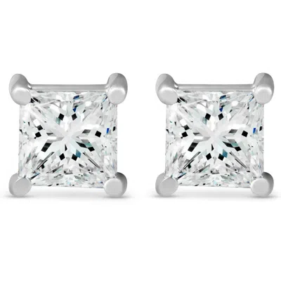 Pompeii3 2 Ct Tdw Princess Cut Diamond Screw Back Studs 14k White Gold Enhanced In Silver
