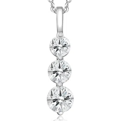 Pompeii3 2 Ct Three Diamond Pendant 14k White Gold 3 Stone Lab Grown Necklace In Silver