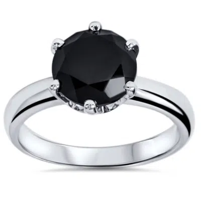 Pompeii3 2 Ct Treated Black Diamond Solitaire Engagement Ring 14k White Gold