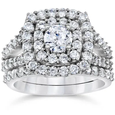 Pompeii3 2 Ct Tw Diamond Engagement Cushion Halo Engagement Ring Set White Gold Lab Grown In Silver