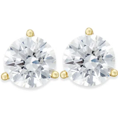 Pompeii3 2 Ct Tw Moissanite Martini 3-prong Studs Available In White Or Yellow Gold In Silver